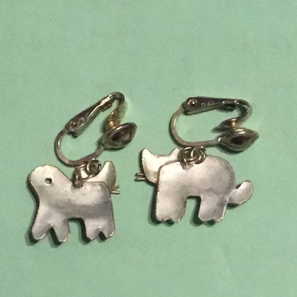 Very lovely Zarah sterling silver enamel cloisonné cat clip on earrings - Picture 6 of 7